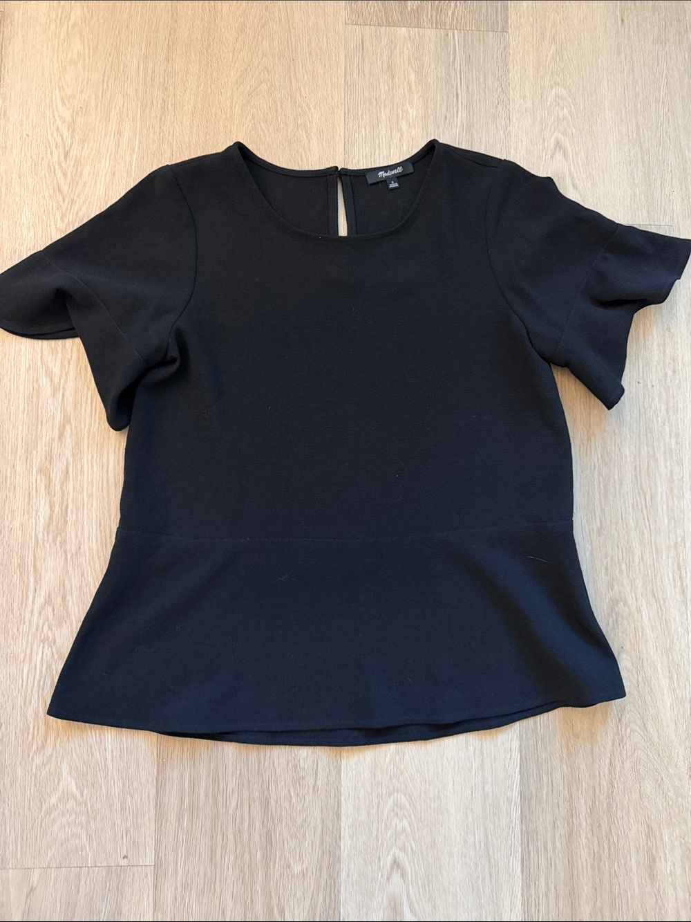 Madewell Black Peplum Top Flutter Sleeve Keyhole Back Womens S Work Blouse
